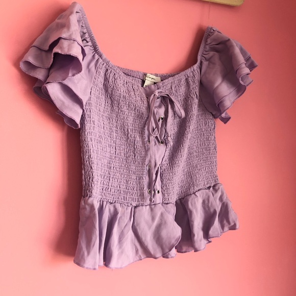 Purple Off-the-Shoulder Top with Ruffles - Picture 2 of 11